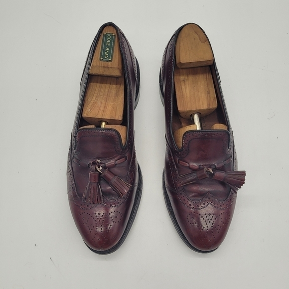 Allen Edmonds Shoes Men 8D Auburn  Burgundy Wingtip Slip On Loafers - Picture 4 of 15